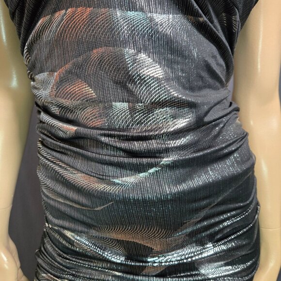 Y2K Trashy Mcbling Mini Dress Size M Silver Black metallic Rhinestone Lace Trim - Picture 3 of 10